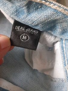 Distressed Jeans with Pearl &amp; Lace Detail