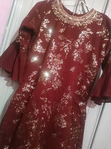 Maroon Embellished Kurta Set