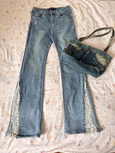 Flared Jeans with Lace Detailing