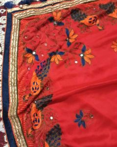 Vibrant Red Embroidered Peacock Saree