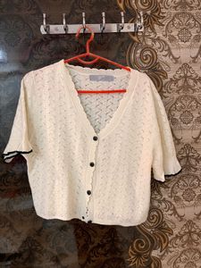 Cream Knit Cropped Cardigan