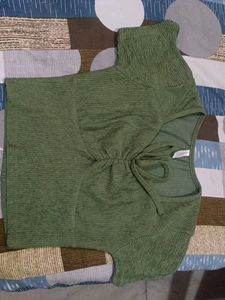 Green Turtleneck Crop Top