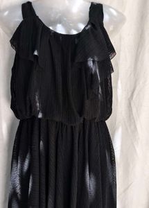 20194. Chic Black Ruffle Cold Shoulder Dress