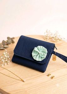 Navy Blue Clutch with Flower Accent