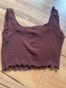 Ribbed Lace Trim Crop Top