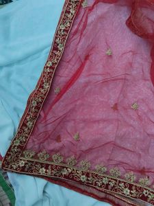 Bridal Red Embroidered Net Dupatta