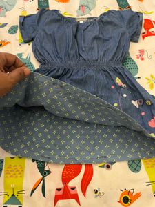 Imported Denim Dress with Floral Print