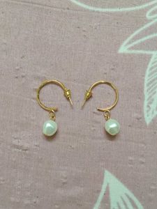 Gold Hoop Earrings with Pearl Drop