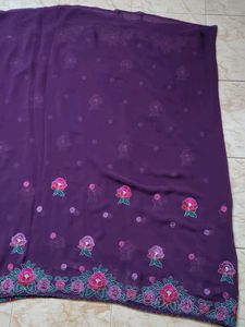 Elegant Purple Saree with Floral Embroidery