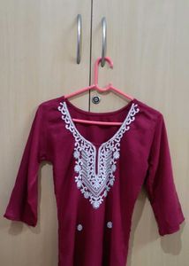 Maroon Kurta with White Embroidery