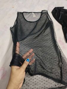 Sheer Black Polka Dot Tunic Top
