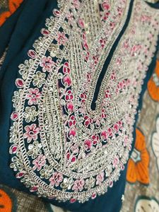 Embroidered Teal Kurta Set with Pants