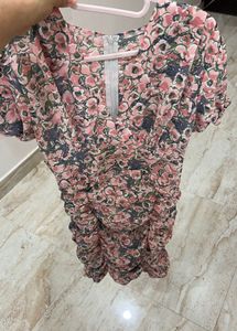 savana Floral Ruched V-Neck Mini Dress