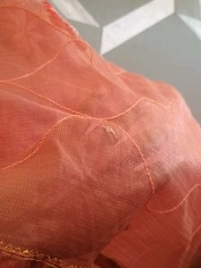 Peach Pink Floral Embroidery Saree |