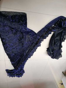 10-12 year girl Elegant Sequined Blue Saree