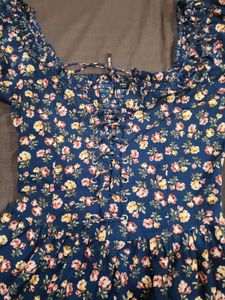 Navy Floral Puff Sleeve Dress