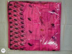 Pink Printed Saree with FREE Cotton Towel |