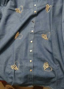 Denim Shirt with Heart Embellishments full new