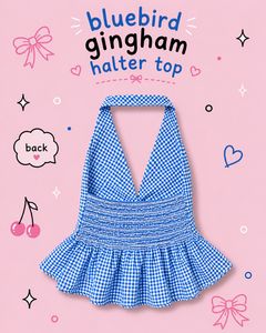 Completely New Bluebird Gingham Halter Top