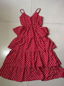 Chic Red Polka Dot Tiered Mini Dress