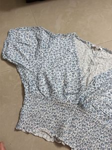 Blue Floral Smocked Crop Top