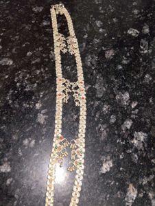 Elegant Silver Anklets with Red &amp; Green Stones
