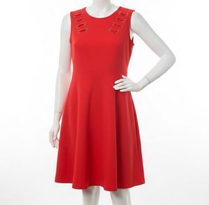 Coral A-Line Dress with Lace-Up Detail