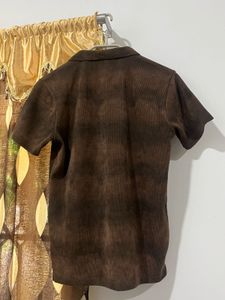 Men's Brown Tie-Dye Zip Polo Shirt