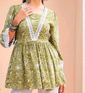 Olive Green Floral Print Dress