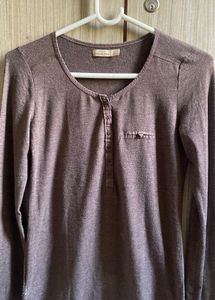 Brown Women's Long Sleeve Henley Top