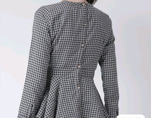 Pinwheel- Grey Checked Peplum Top, S-SIZE