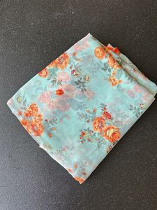 Light Blue Floral Print Saree no blouse