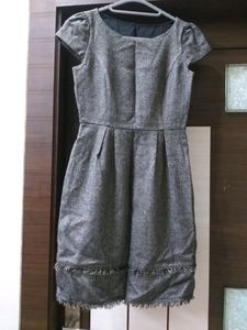 Gray Tweed Dress with Fringe