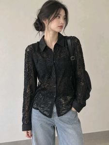 Chic Black Lace Button-Up Shirt