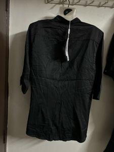 Elegant Black Lace Trimmed Button-Up Shirt