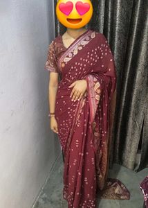 Elegant Maroon Saree with stitched