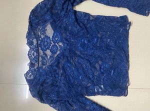 SAVANA y2k Stylish Blue Lace Crop Jacket