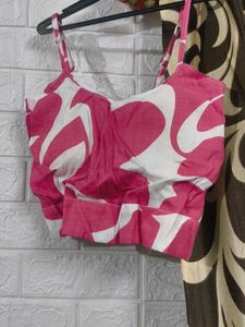 Pink &amp; White Patterned Crop &amp; padded top