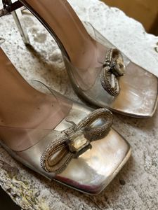 Silver Heels with Bow Detail