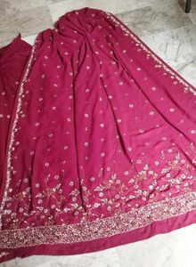 heavy fancy Maroon Ready to wear Saree blouse set