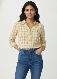Yellow Gingham Ruffle Button-Up Shirt