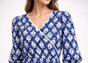 Bohemian Blue Floral Wrap Dress