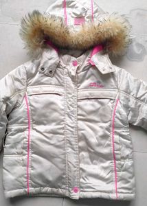 Girls' White Puffer Jacket with Pink Trim