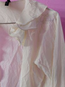 Transparent Cream Ruffled Button-Up Shirt