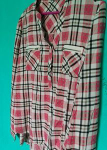 Red Checked Double Chain Pocket Western Women Cotton Top, Bust 40 XL