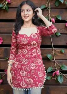 Stylish Pink Floral Short Kurti