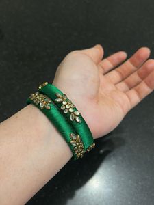 Elegant Green Embellished Bangles