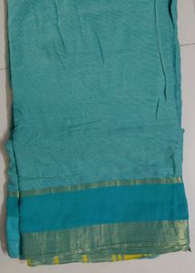 Teal Saree with Golden Border