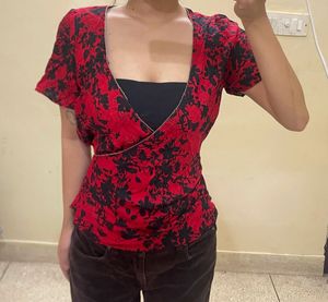 Chic Red + black Fitted Tops(Combo)