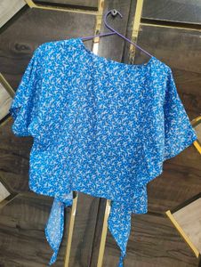 Blue Floral Print Kimono Top